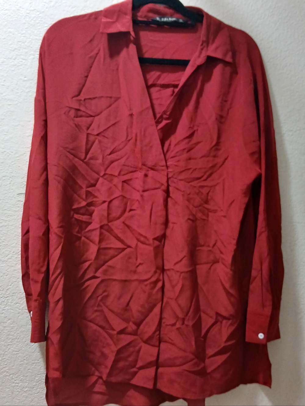 Zara Basic Red Blouse with Button Detail